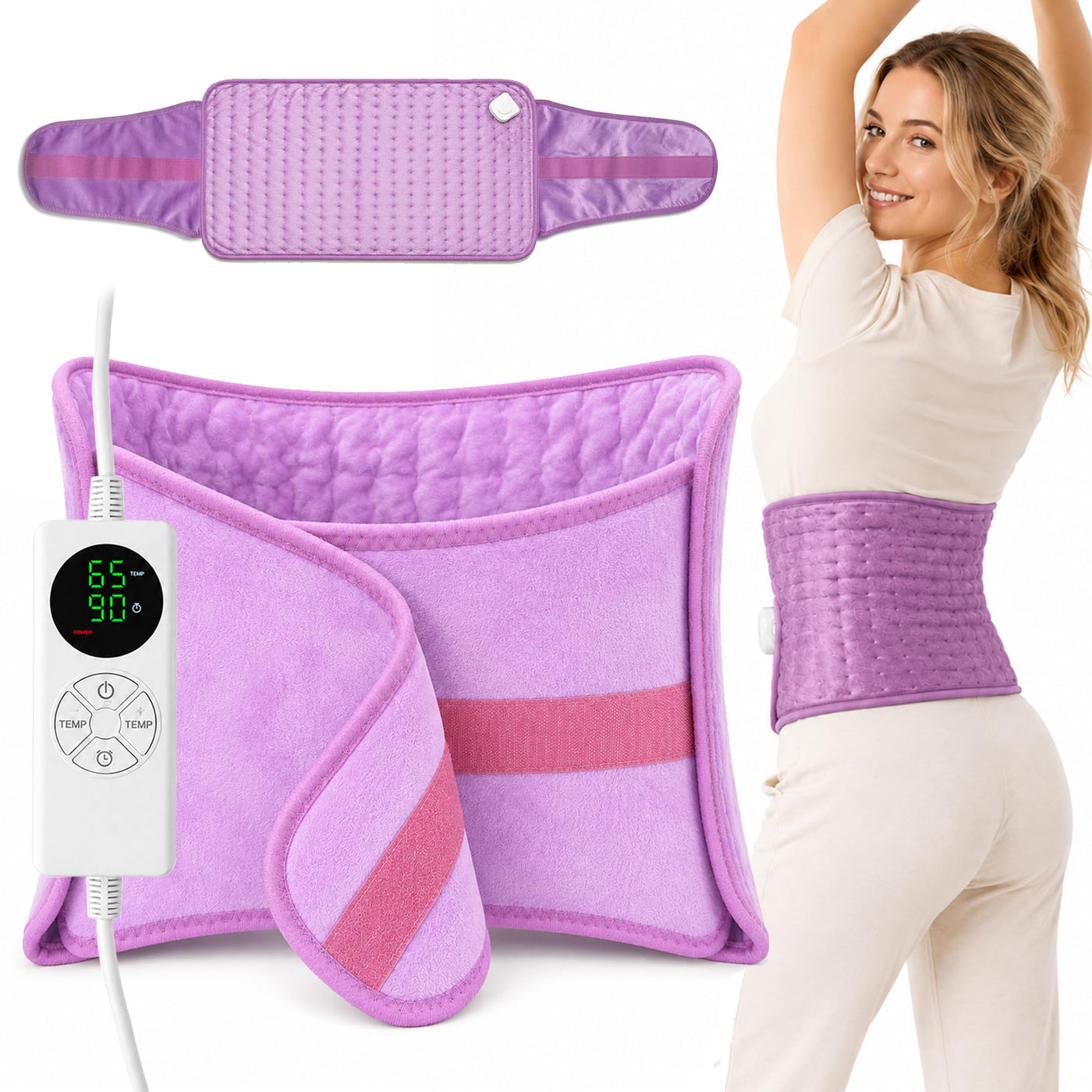 Hemvkin UZX30126B light purple 12 x 24 inch heating pad with detachable adjustable support belt